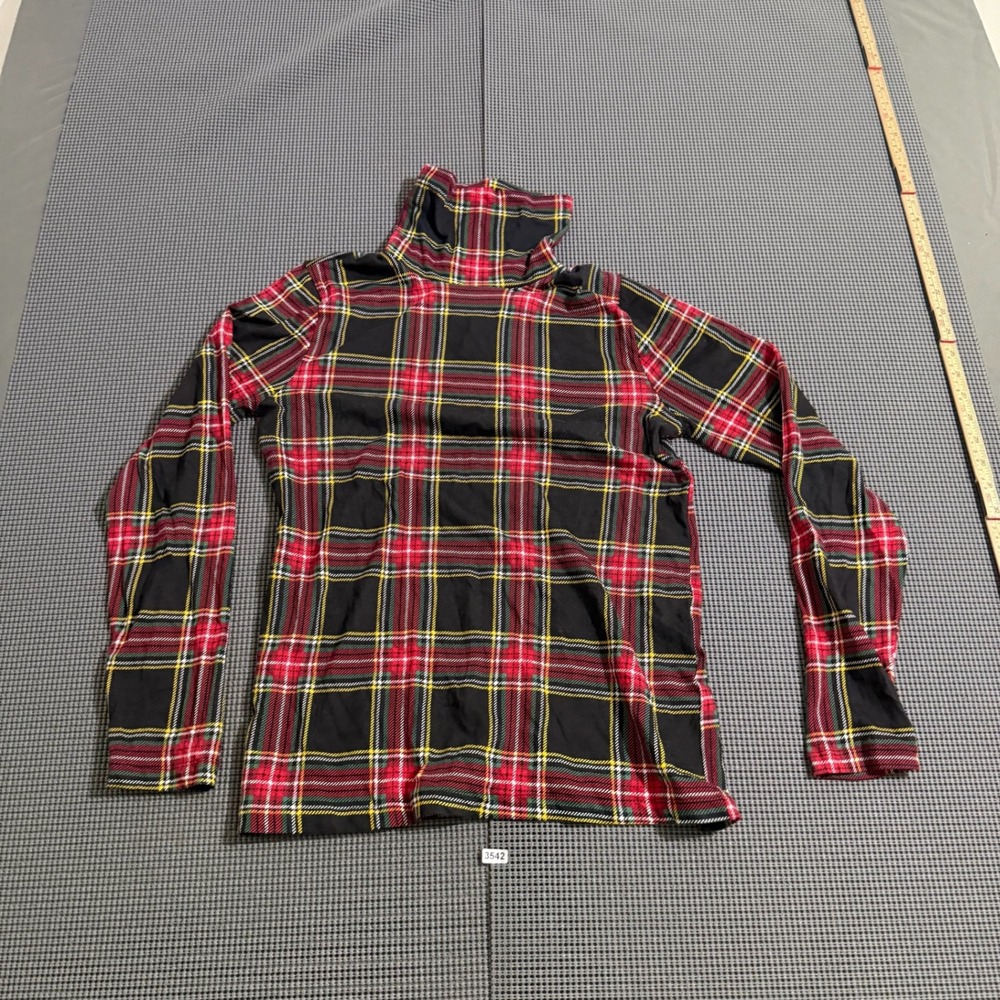 J.Crew Factory Womens Small Red Black Plaid Long Sleeve Turtleneck Top